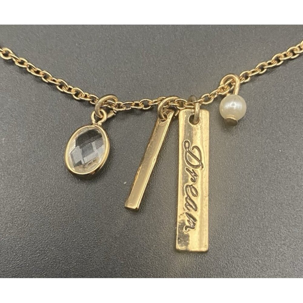 Avon Dream Charm Necklace Yellow Gold Tone Faux Pearl Bezel Facet Crystal 16+3" - Picture 1 of 7